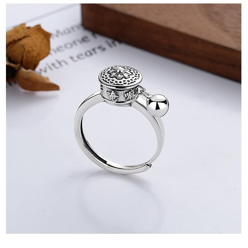 Bague argent 925 femme réglable avec gravure cœur et mantra bouddhiste