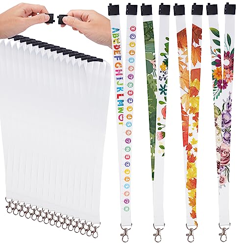 RYKOMO 15 Pieces Sublimation Blank Lanyards White Sublimation Lanyards Neck Lanyard with Badge Holder with Detachable Buckles Heat Transfer Lanyard for Keychain Card Name