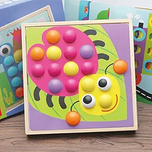 Leoie Creative Mushroom Nails Wooden Jigsaw Puzzle Mosaic Pegboard Educational Toys for Kids Gifts