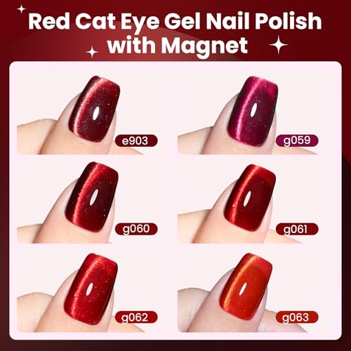 Image of Beetles Red Cat Eye Gel Nail Polish Set, 6 Colors Glitter Red Gel Polish