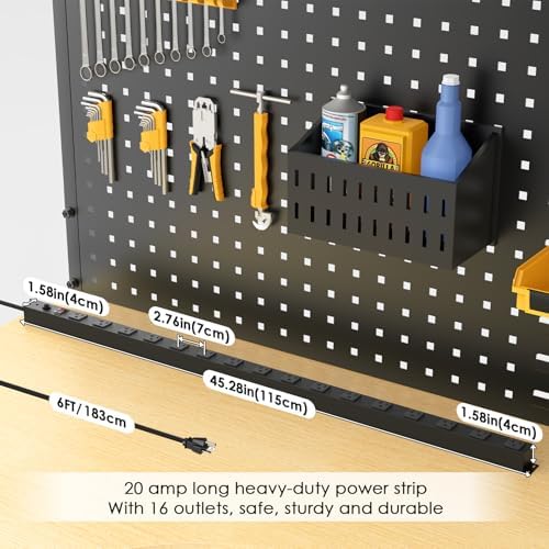 JUNNUJ Extra Long Heavy Duty Power Strip, 12 Gauge High Amp, 6FT, Black