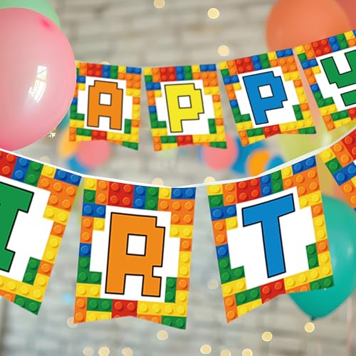 Image of 1pcs Building Block Party Supplies Banner Baby Boy Toddler Kids Birthday Decorations Brick Themed Birthday Party Decor
