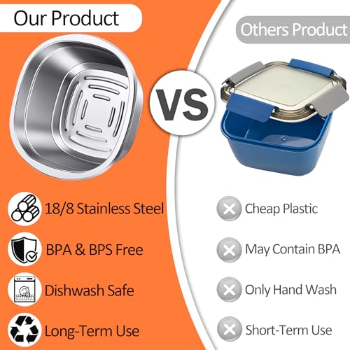 Image of 2-Piece Stainless Steel Salad Bowl Set, 1 Bowl (50 oz) & 1 Dressing Cup
