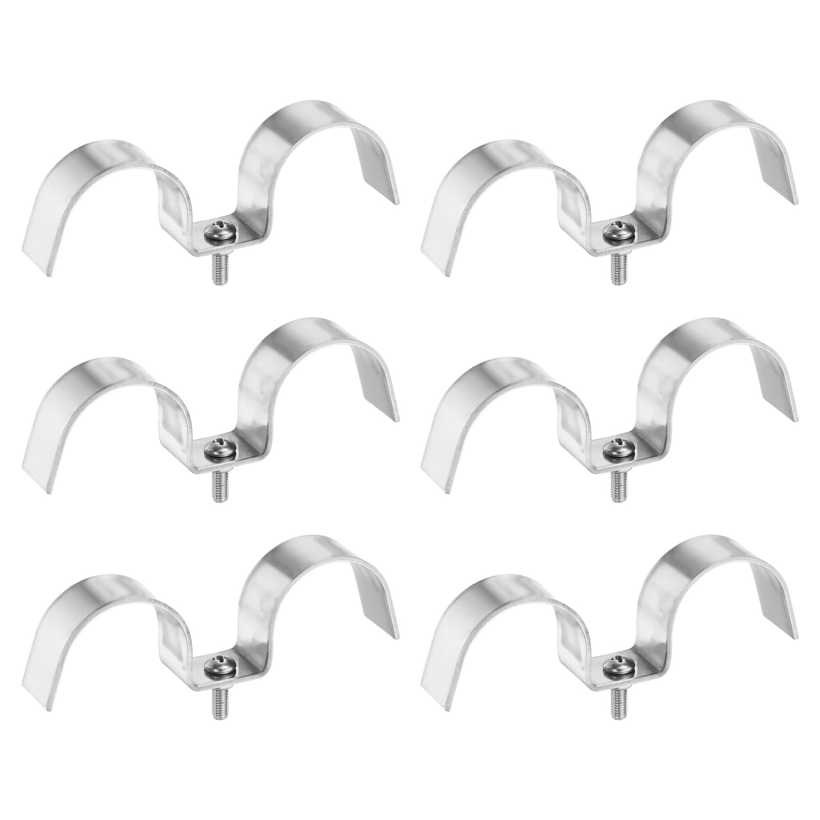 sourcing map 6 Set Double Line Clamp 34mm / 1.3 Inch 304 Stainless Steel Fuel Lines Clips M-Type Pipe Strap for Brake Fuel Lines Tubes Wire Pipe Cord Installation, Silver