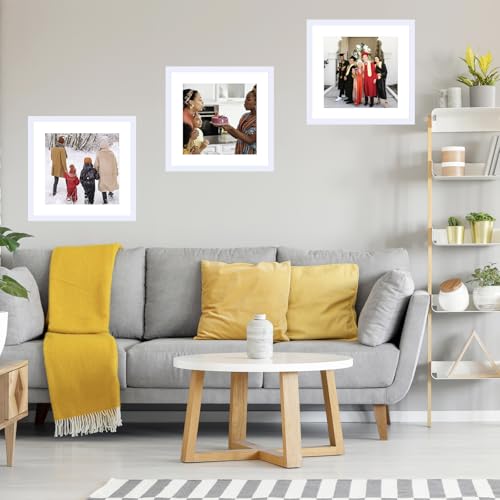 Image of JCJMY 18x18 Picture Frame White with 14x14 Mat, Display Photo 14x14 with Mat or 18 x 18 Without Mat, Wall Hanging Large 18x18 Poster Frame with Shatter Resistant Plexiglass, White