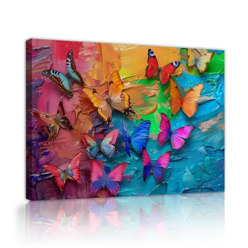 Pintura mural de lienzo mariposa Pintura al óleo Efecto de impresión 3D Imagen colorida de mariposas Decoración mural Póster abstracto moderno Impresión para el hogar 30x40cm Marco interior