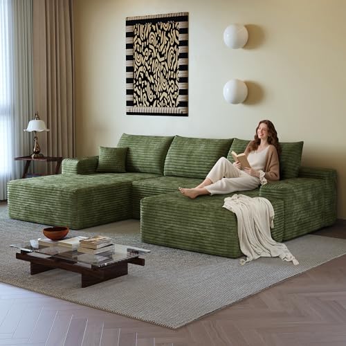 Image of 108 inch Sectional Couches for Living Room Cloud Couch Sofa with L-Shape Upholstered Boneless Couchs Modern Modular Sectional Couch with Chaise (Green, 108 inch Left Facing Chaise+2Seaters+1Ottoman)