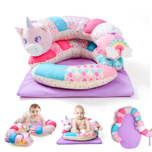 Koty Tummy Time Toys, 2-in-1 Unicorn Tummy Time Mat & Seated Support Pillow, Baby Toys 0-6 Months, Sensory Play Developmental Newborn Baby Shower Birthday Gifts for Boys Girls