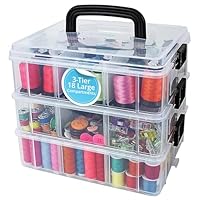 Bins & Things Clear 3-Tier Stackable Storage Containers with Lids - 18 Adjustable Compartments for Bead - Organizing Drawers for Jewelry, Kids Toys, Makeup