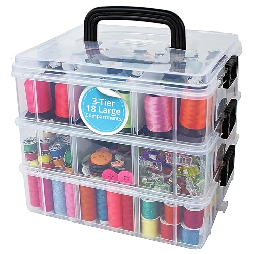 Bins & Things Clear 3-Tier Stackable Storage Containers with Lids - 18 Adjustable Compartments for...