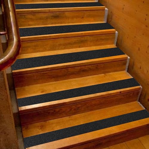 Image of Black Anti-Slip Stair Treads Tape,4 inch x35FT Heavy Duty PVC Non-Skid Grip Tape for Wooden Steps, Indoor /Outdoor Stairs, Pool Decks - Peel & Stick Waterproof Safety Traction