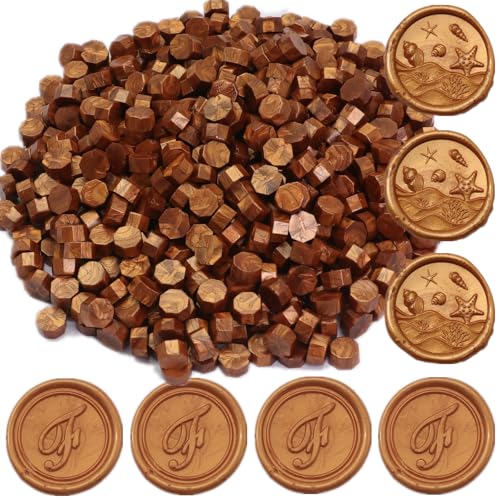 Vintage Gold Wax Seal Beads, 400Pcs SealingWax Bead, Octagon WaxSealingBeads, Bronze Gold SealingWaxBeads Set for WaxSeal Stamp, Gift Wrapping (Copper Gold)