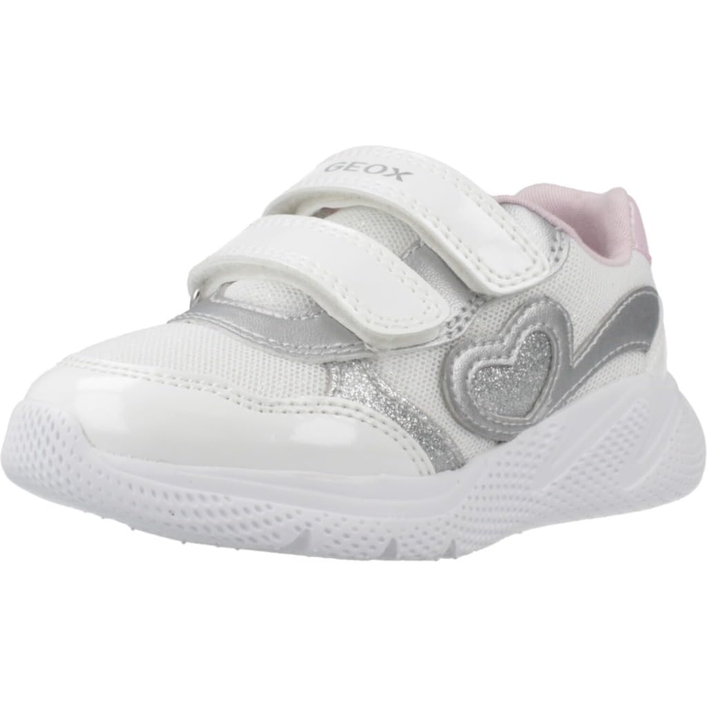 Geox B SPRINTYE Girl A, Girls’ Sneaker, White/Silver,