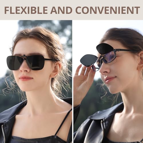 TJUTR Polarized Clip On Sunglasses Over Prescription Glasses, UV400 Protection, Anti-Glare, Metal Flip-Up Clip for Men Women2