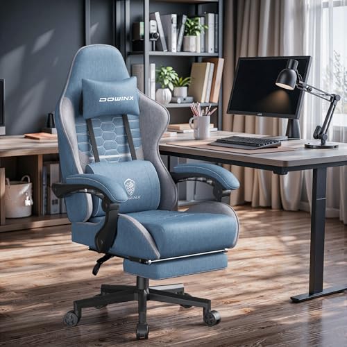 Image of Dowinx Gaming Chair Fabric Big and Tall with Pocket Spring Cushion, Massage Game Chair Cloth with Headrest, Ergonomic Computer Chair with Footrest 350LBS