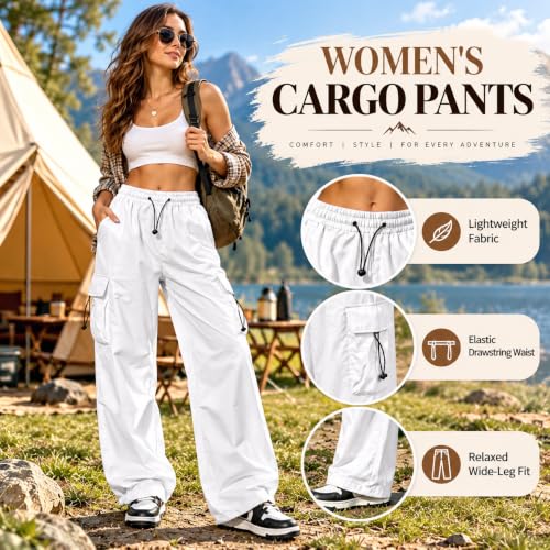 Cargo Pants Women, Parachute Hiking Pants with Pockets Elastic Waist - image 4