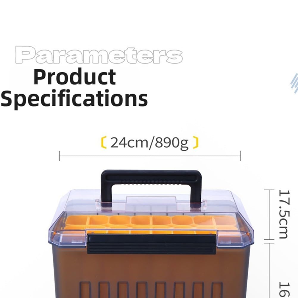 Caja de aparejos de pesca de 24 rejillas con base impermeable, contenedor compacto de ABS con separadores ajustables y asa para almacenamiento de pulpos, color amarillo