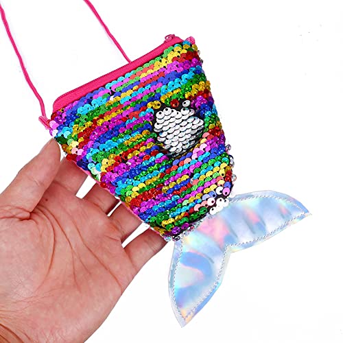 Mermaid Sequin Purse,12Pcs Mermaid Tail Wallets Glitter Reversible Sequins Coin Purses for Girls Boys Mermaid Party Favors4