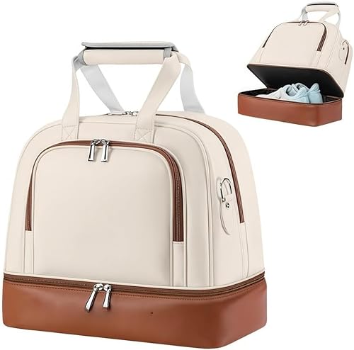 Vilom ボストンバッグ 大容量 二重層 防水仕様 シューズポケット付き 衣類バッグ ゴルフバッグ 旅行用 メンズ レディース おしゃれ 軽量 多機能 持ち運び便利 (ブラウン)