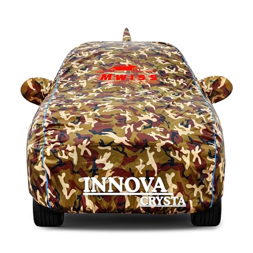 Image of Waterproof Car Cover for Toyota Innova Crysta | Dustproof, UV & Scratch Resistant Soft Cotton Lining | Triple Stitched, Mirror Pockets & Elastic Hem | Jungle