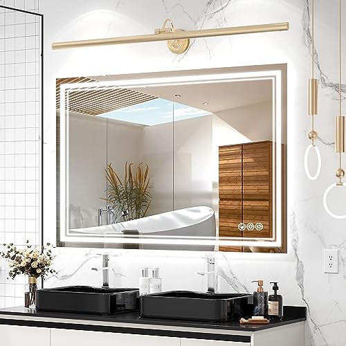Image of 48x36 Inch Led Mirror for Bathroom with Front Light and Backlit, Bathroom Mirror with Led Lights, Vanity Mirror with Lights for Wall, Anti-Fog, Dimmable, Memory Function, Tempered Glass