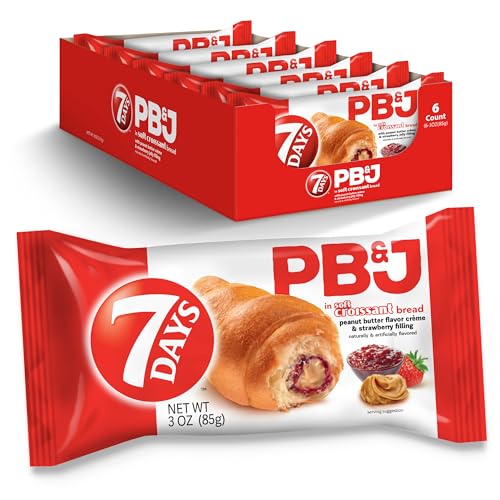7Days PB&J Croissant, Peanut Butter and Strawberry Jelly, On The Go PB&J Lunch, Non-GMO (Pack of 6)