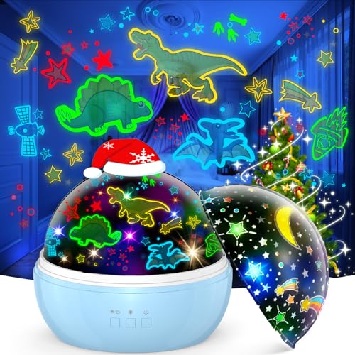 EUCOCO Dinosaur Toys for 1-10 Years Old Boys, Dinosaur Star Projector Night Light Kids 2 in 1 Room Decoration Sensory Lights Baby Gifts Blue