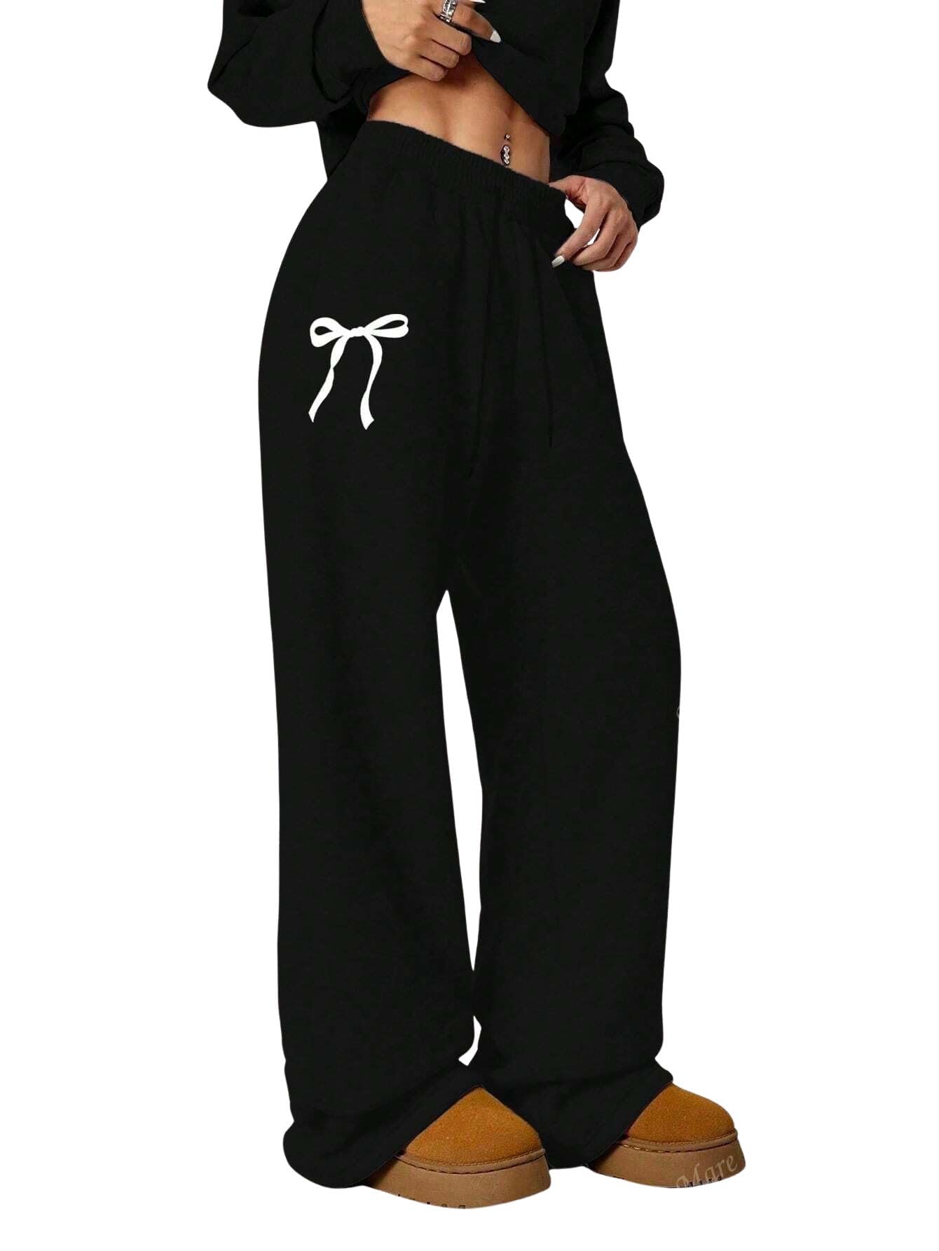 Tween Girls Grey Casual Sweatpants with Butterfly Print, Y2K Straight Leg Loose Pants, Warm and Cozy for Autumn-image-5