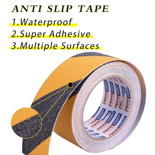 adhes 30 rolls non slip hazard caution tape safety anti slip tape roll strong grip warning tape floor mats sticker for indoor outdoor walkway stairs treads and steps blackyellow 2in x 20ft