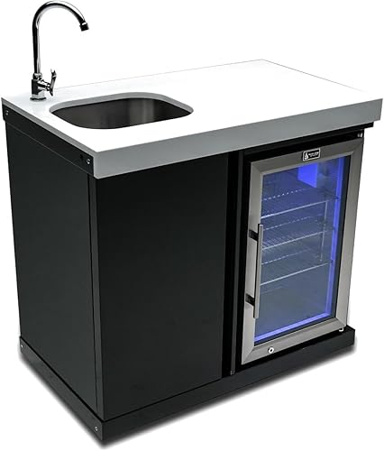 Mont Alpi MASF-BSS - Gabinete central de bebidas de acero inoxidable negro de 2.7 pies cúbicos, enfriador de vino para exteriores, refrigerador