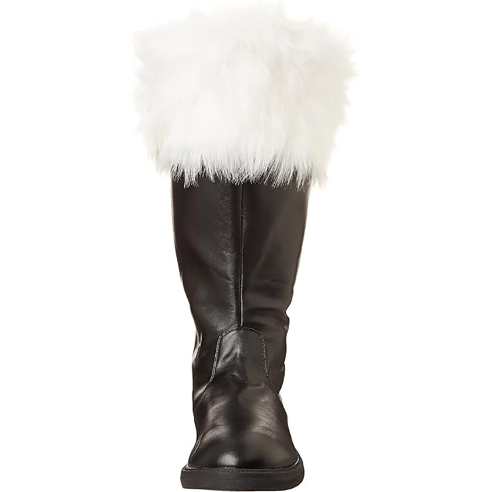 Botas de Papá Noel para hombre de pantorrilla ancha, con revestimiento blanco de piel sintética y cremallera lateral para disfraz de Navidad, accesorio Cosplay con puños blancos