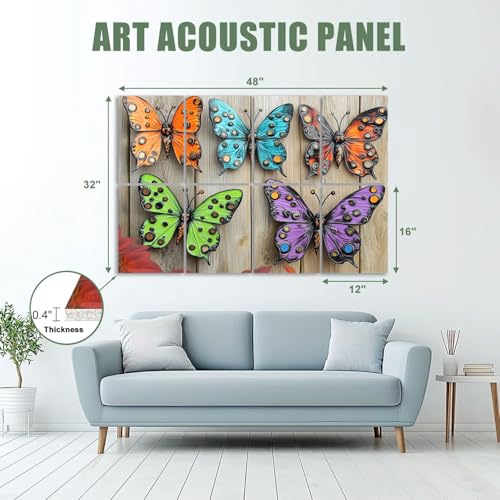 8 paneles acústicos decorativos con diseño de mariposas metálicas de madera, autoadhesivos, 48"x32" miniatura 2