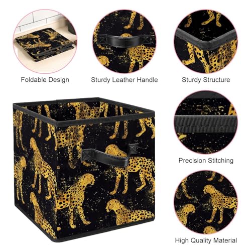 Paniers de rangement pliables guépard doré pour vêtements