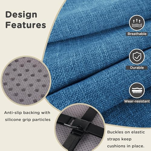 Image of AddGrace Anti-Slip Bar Stool Cushions Square Bar Stool Seat Cushions with Ties Set of 4 Small Square Chair Pads with Machine Washable Cover 12 inchX12 inchX2 inch (Blue)