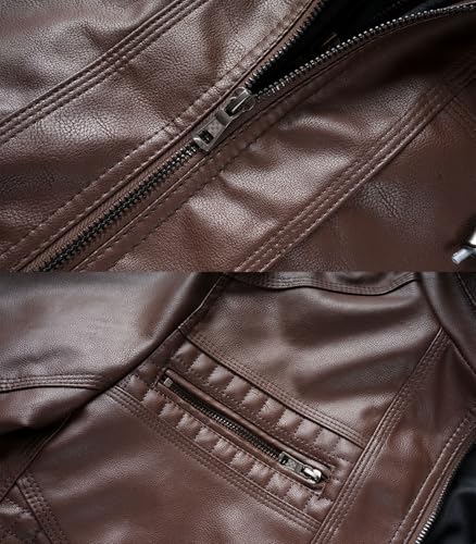Image of FTIMILD Men's Leather Jacket Motorcycle Jacket Windproof PU Vintage Bomber Jacket with Removable Hood