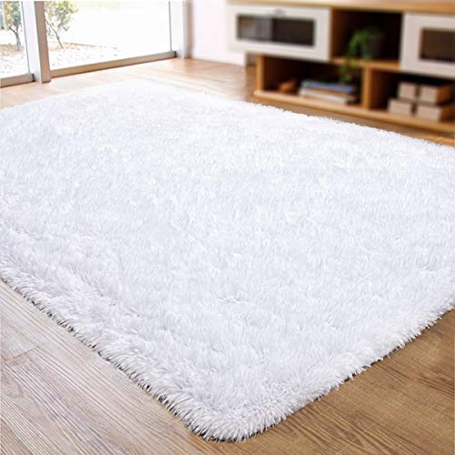 ACTCUT Soft Indoor Modern Shag Area Silky Smooth Rugs Living Room Carpet Bedroom Rug for Children Play Solid Home Decorator Floor Rug and Carpets. 2.5 Feet X 5 Feet (White)