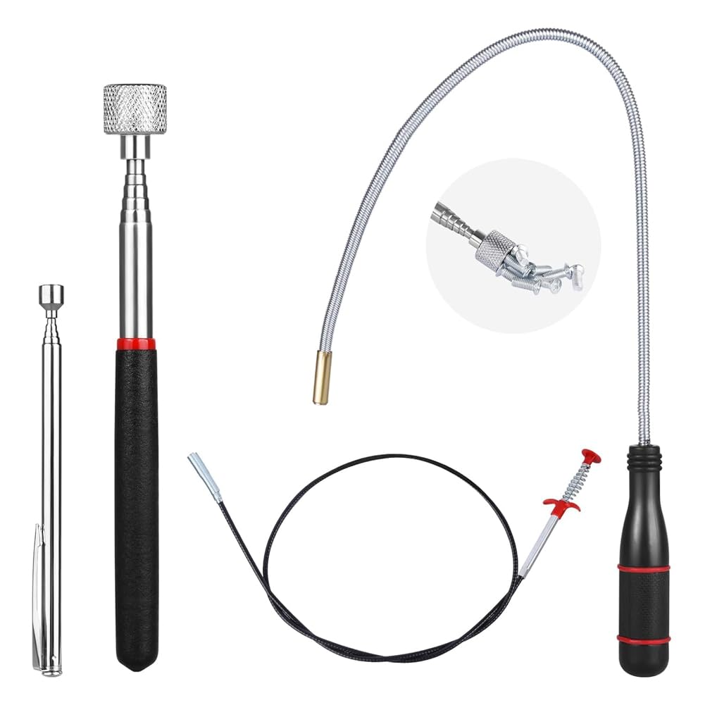 muqeu 4 Pack Telescoping Magnet Pick-Up Tool Set, Extendable Magnetic Telescoping Pickup Tool 1-15 LB & 23inch Bendable Spring