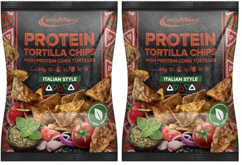 IronMaxx Tortillas Veganas Altas en Proteínas - Italian Style 1x bolsa de 60 g | bajas en grasa, sin aceite de palma y sin gluten aptas para los amantes de los aperitivos (Paquete de 2)