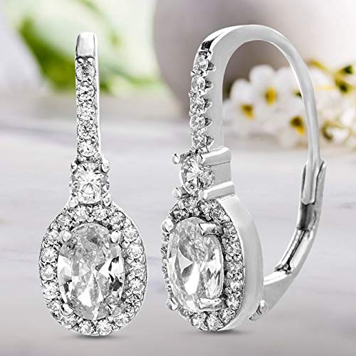 Rhodium Plated 925 Sterling Silver Oval Cut Cubic Zirconia Dangling Earrings for Women3