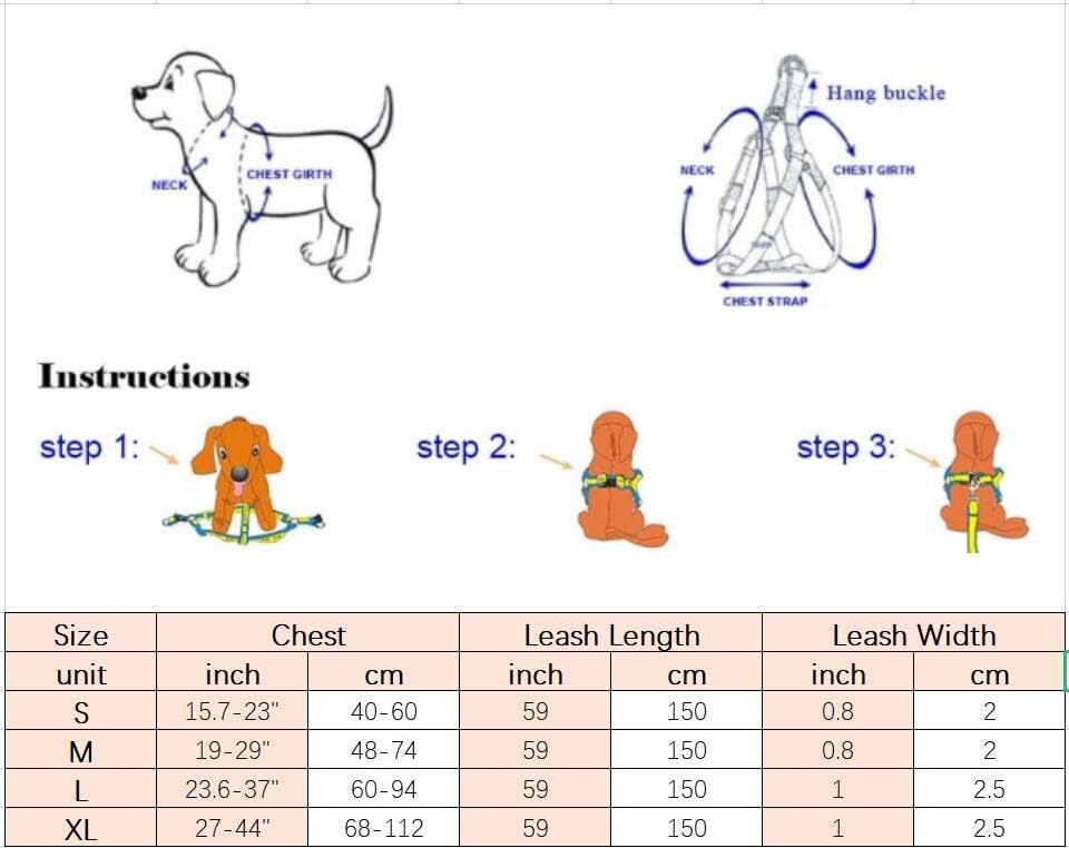 Miniatura 4 de Juego de arnés y correa para perro, bonito patrón sin tirones, chaleco halter para cachorros, para exteriores, fácil caminar para razas pequeñas,