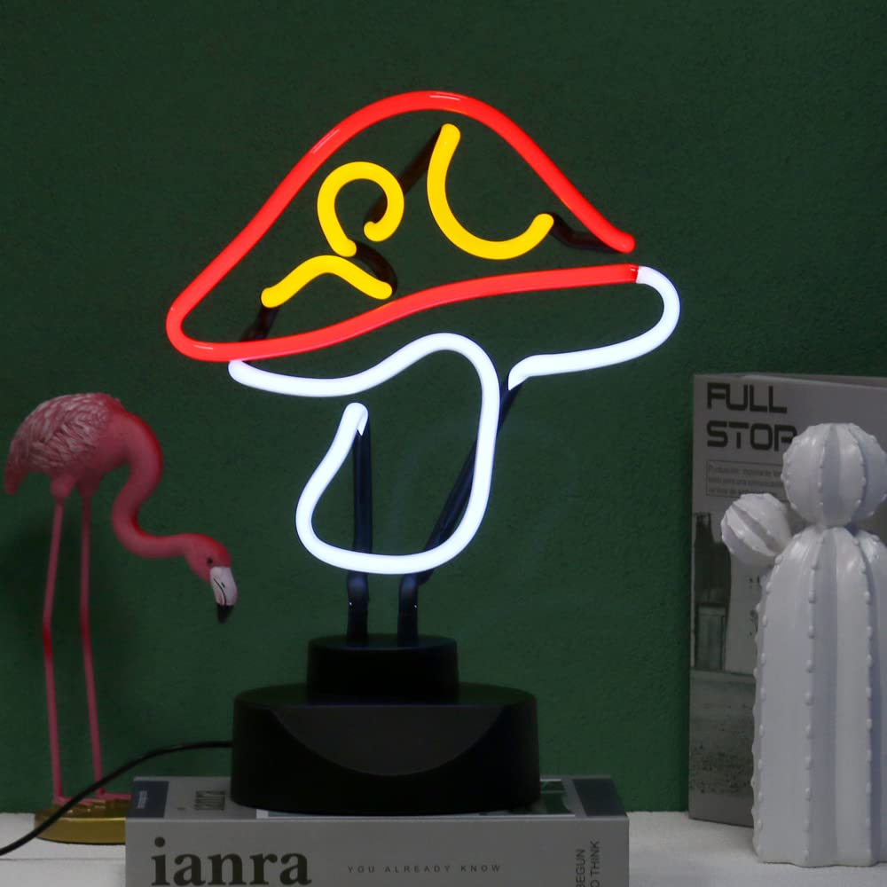 Chi-buy 12V Real Glass Tube Neon Light Sculpture, Mushroom Neon Sign Desktop Neon lamp Decoration Handmade Wall Art Home Decor Night Light for Game Room, Bedroom Party neon Signs (Mushroom)