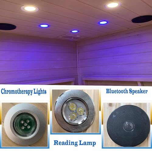 Ceramic Infrared Sauna 2-3 Person Infrared Saunas for Home Low EMF Indoor Home Sauna Spa Hemlock Wooden Corner Sauna Room with Bluetooth Speakers, LED Reading Lamps, Chromotherapy Lights - Image 6
