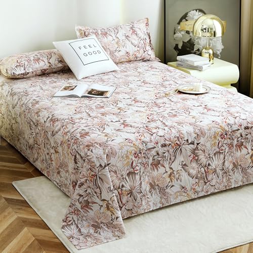 Image of Story@Home Bedsheet for Double Bed Cotton 190 TC with 2 Pillow Covers, Beige & Light Brown, Floral, Double Size Bedsheet for Double Bed | (225 Cm X 250 Cm) | Perfect for Home Decor