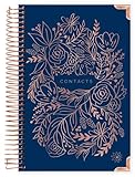 bloom daily planners Hardcover Contacts Address & Password Book - Alphabetical Organizer with Tabs - 6' x 8.25' - Navy Embroidery