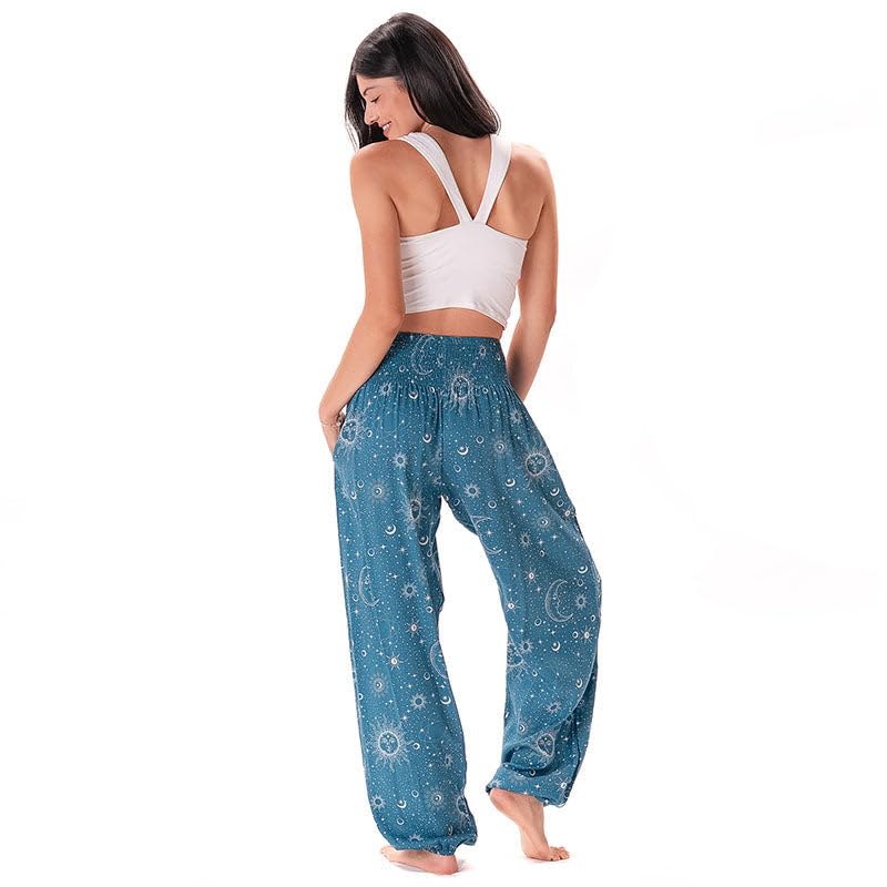 Image of Lotus and Luna Women's Harem Pants Thai Pants for Beach & Lounge High Waisted Flowy Boho Pants Genie Pants Yoga Pants