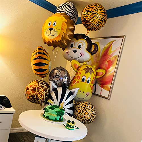 Jungle Safari Animal Balloons, 7 Pcs Giant Tiger Lion Monkey Cow Zebra Elephant Giraffe Head Foil Balloons For Kids Jungle Safari Wild Zoo Animal Theme Birthday Baby Shower Party Decorations Supplies #TOP3