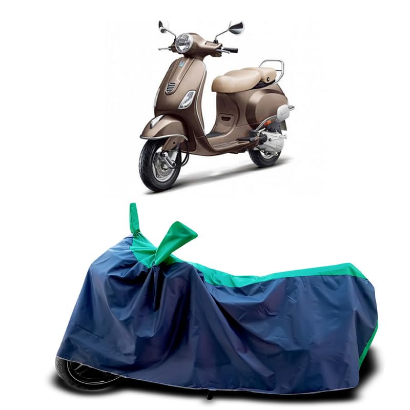 Image of DUFFEL-Two Wheeler Bike Body Cover Compatible for Vespa Elegante Heat Protectio /UV-Rays /Birds Dropping /DustProof /Waterproof Indoor Outdoor and Parking Full Body Protection All Variants [Green Patta]