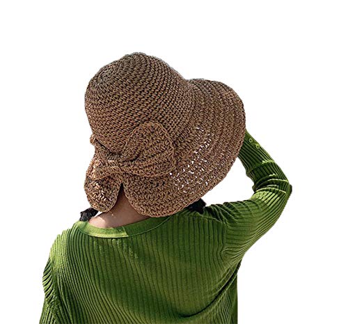 Womens Summer Sun Beach Straw Hat Upf50 Travel Foldable Wide Brim Summer Uv Hat With Big Bow (Coffee) #TOP3