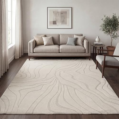 Paco Home Tapis de Salon Moderne Tapis à Poils Courts Scandinave Style Japandi Panglao Unicolore Effet de Profondeur Motif Abstrait Effet 3D Velours Doux...