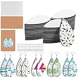 60 Pieces Sublimation Blanks Products, Sublimation Earring Blanks Unfinished Wood Teardrop Earring Pendant with Earring Hooks and Jump Rings Earrings Holder Cards Bags for Jewelry DIY Making